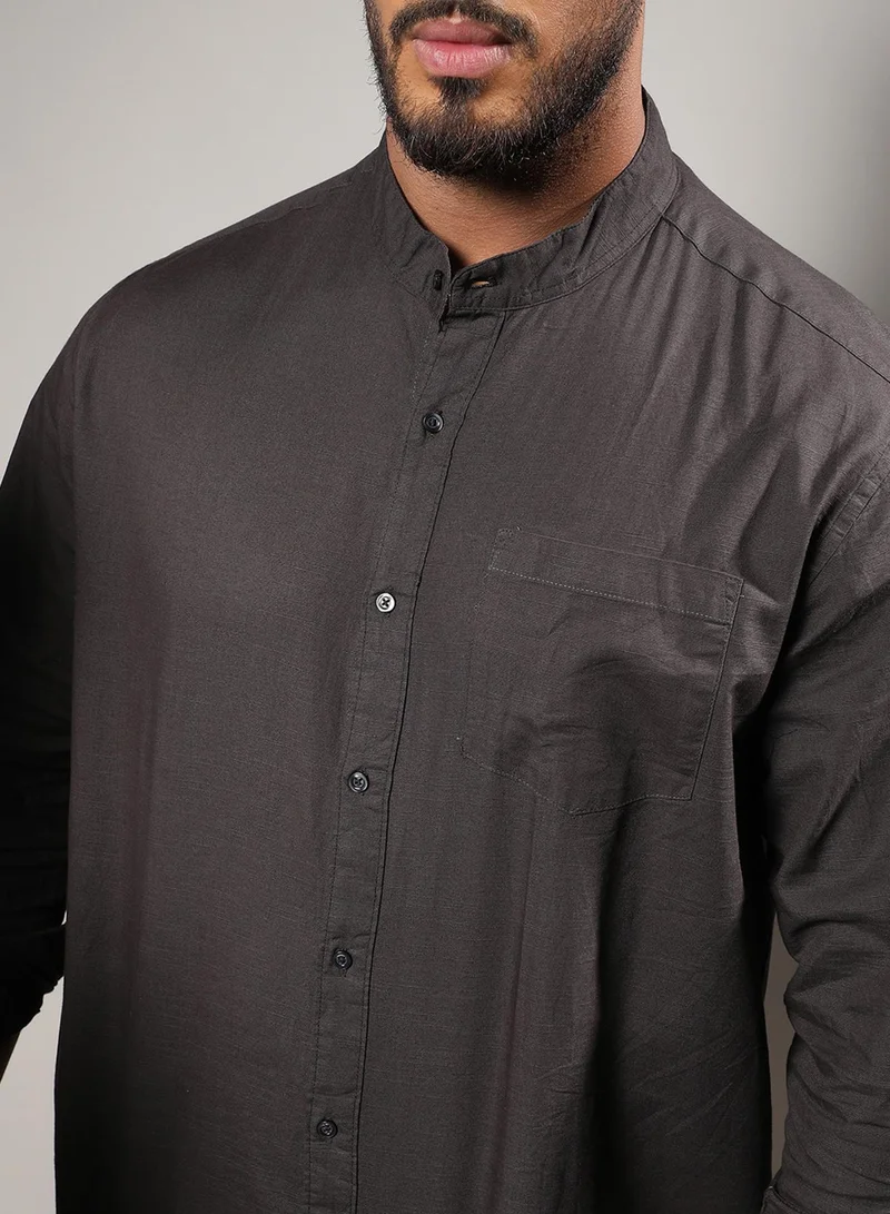 Instafab Plus  Instafab Plus Men's Charcoal Grey Basic Button-Up Shirt For Casual Wear | Mandarin Collar | Long Sleeve | Button Closure | Shirt Crafted With Comfort Fit For Everyday Wear for Men | Best Price UAE