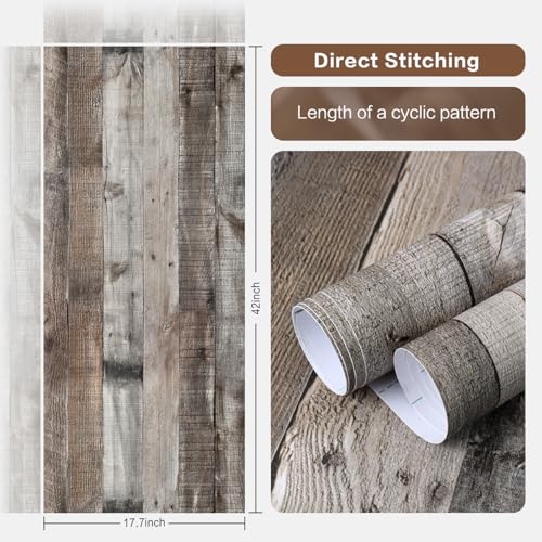 Livebor Gray Shiplap Peel and Stick Wallpaper Wood Contact Paper 17.7”x 236.2” Distressed Wood Wallpaper Peel and Stick Wooden Wall Gray Contact Paper Rustic Shiplap Plank for Walls and Countertops - Image 5
