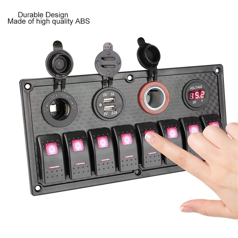 Wivplex 12V 24V Dual USB Lighter Socket 8 Gang Switch Panel - Image 3