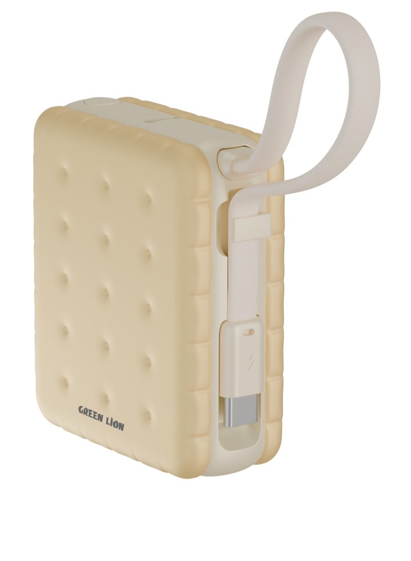 GREEN LION 10000mAh Baker PD 20W Power Bank, Portable PowerBank with Pocket Size Slim Design, 2 in 1 Built In Cable & Lanyard, 20W PD Fast Charging, Flight Approved Power Bank with LED Battery Indicator, Safety Protection, Dual Device Charing - Yellow - Image 1