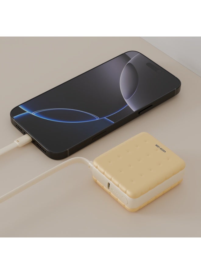 GREEN LION 10000mAh Baker PD 20W Power Bank, Portable PowerBank with Pocket Size Slim Design, 2 in 1 Built In Cable & Lanyard, 20W PD Fast Charging, Flight Approved Power Bank with LED Battery Indicator, Safety Protection, Dual Device Charing - Yellow - Image 2