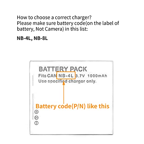 Norifon NB-4L USB Charger for Canon PowerShot SD750 SD780 is SD1000 SD1100 is SD1400 is A2200 A3100 is, IXY Digital 60, IXUS 220 HS, Digital IXUS 70 Camera and More - Image 3