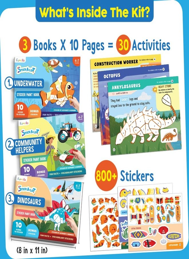 Funcils Paint by Sticker & Number for Kids - 30 Color by Sticker Paint Book | Travel, Airplane, Car Activities for Kids Ages 4-8 Girls Boys | Art & Crafts Games, Puzzle Books, Learning Educational Kit - Image 2