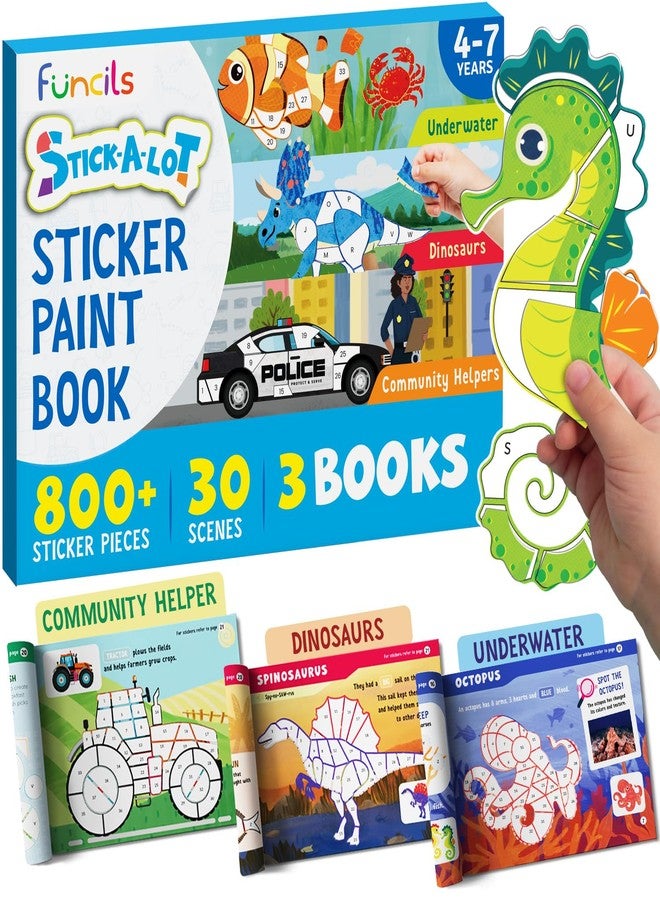 Funcils Paint by Sticker & Number for Kids - 30 Color by Sticker Paint Book | Travel, Airplane, Car Activities for Kids Ages 4-8 Girls Boys | Art & Crafts Games, Puzzle Books, Learning Educational Kit - Image 1
