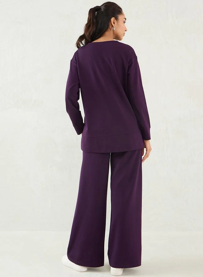 فيميلا Femmella V Neck Regular Fit Top and Pants Co-Ords