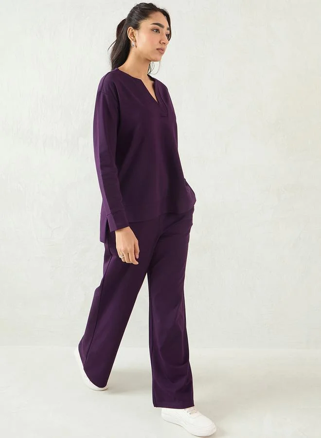 Femmella Femmella V Neck Regular Fit Top and Pants Co-Ords