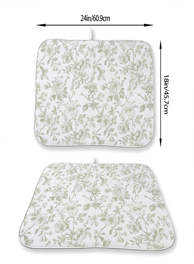 Sorktse Sage Green Floral Dish Drying Mat 18 x 24 Inch Vintage Light Green Floral Drying Mat for Kitchen Counter Absorbent Spring Summer Flowers Dishes Dry Pad for Drainer Rack Kitchen Fast Dry - Image 4