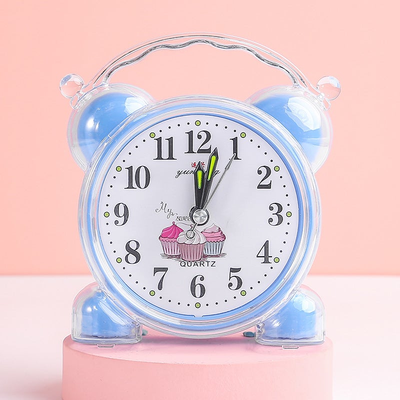 Elementary School Student Alarm Clock Kidsren's Cartoon Clock Bedside Simple Popular Small Alarm Clock Desk Clock Jumping Seconds Not Mute(Blue) - Image 1