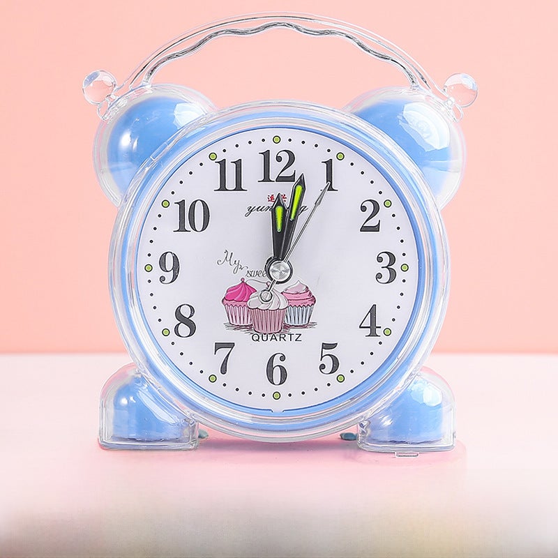 Elementary School Student Alarm Clock Kidsren's Cartoon Clock Bedside Simple Popular Small Alarm Clock Desk Clock Jumping Seconds Not Mute(Blue) - Image 2