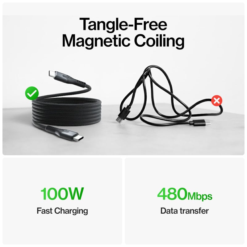 Statik MagStack Pro USB C to USB C Cable, Clutter-Free Magnetic Type C Charger Fast Charging Cord, Magnetic Charging Cable, Compatible with 16 Pro Max, 15, Galaxy S21 S20 Ultra, 100W 6FT/2M - Image 3