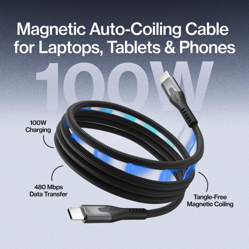 Statik MagStack Pro USB C to USB C Cable, Clutter-Free Magnetic Type C Charger Fast Charging Cord, Magnetic Charging Cable, Compatible with 16 Pro Max, 15, Galaxy S21 S20 Ultra, 100W 6FT/2M - Image 2