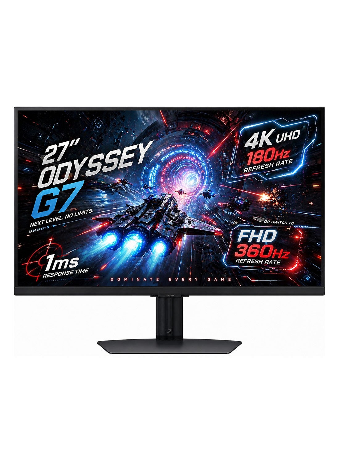 27 inch Odyssey G7 (4K UHD 180Hz) Or Switch (FHD 360Hz) 1ms Response Time, FreeSync Premium, HDR10+, G-Sync FreeSync Premium, Auto Source Switch+, G70F LS27FG706EMXUE