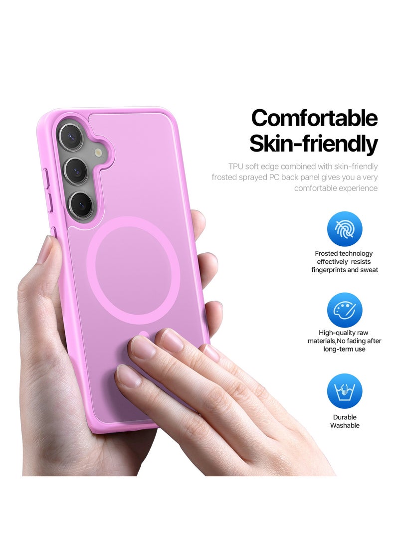 دوكس دوتشيز ياند جراب لموبايل سامسونج جلاكسي اس 25 بلس متوافق مع ماج سيف، جراب نحيف مضادة للصدمات وشفافة غير لامعة ومضادة للخدش ومضادة للصدمات مصنع من البولي يوريثين الحراري بولي كربونات البولي بروبلين سيليكون -وردي فاتح - Image 4