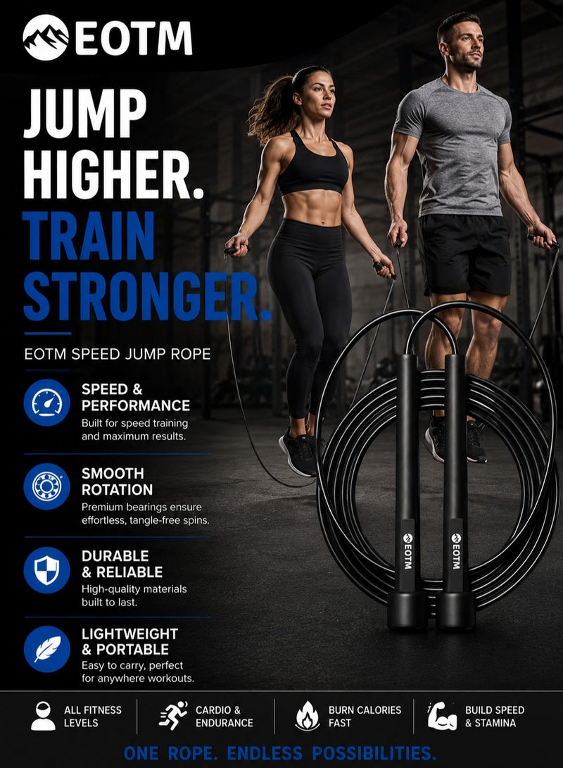 EOTM Skipping Jump Rope For Men and Women With Adjustable Height Black - Image 1