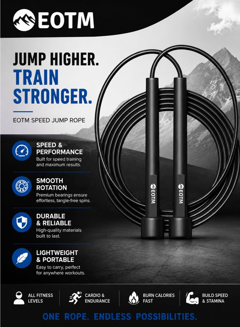 EOTM Skipping Jump Rope For Men and Women With Adjustable Height Black - Image 2