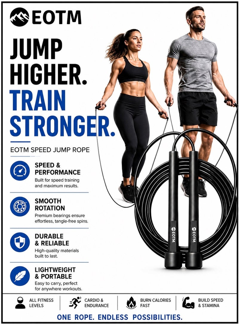 EOTM Skipping Jump Rope For Men and Women With Adjustable Height Black - Image 1