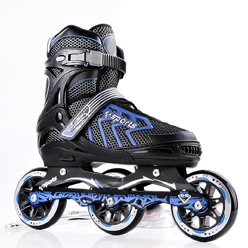 LONGMIRE Inline Skates Size Adjustable All Pure PU Strong Wheels Aluminium with LED Flash Light on Wheels, Skating Boy Age Group 6-15 Years Big Size (3 Wheel Skating Blue) - Image 1