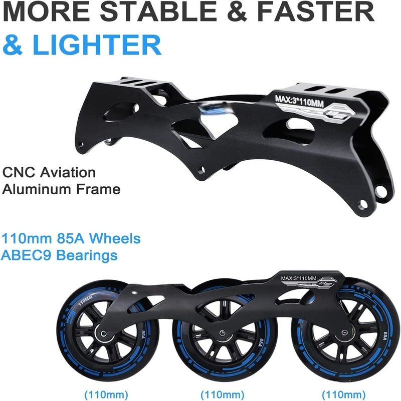 LONGMIRE Inline Skates Size Adjustable All Pure PU Strong Wheels Aluminium with LED Flash Light on Wheels, Skating Boy Age Group 6-15 Years Big Size (3 Wheel Skating Blue) - Image 2