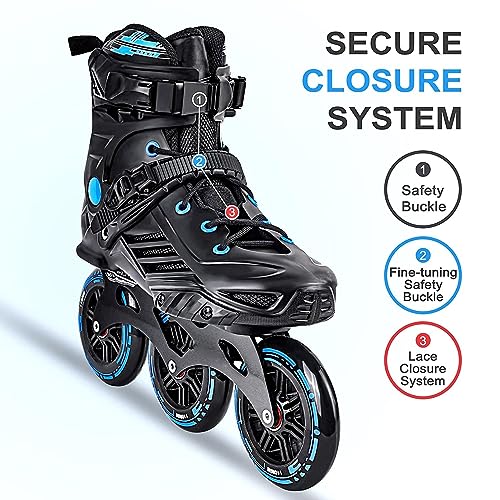 LONGMIRE Inline Skates Size Adjustable All Pure PU Strong Wheels Aluminium with LED Flash Light on Wheels, Skating Boy Age Group 6-15 Years Big Size (3 Wheel Skating Blue) - Image 3