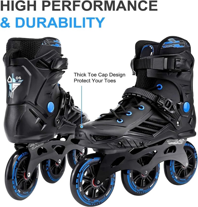 LONGMIRE Inline Skates Size Adjustable All Pure PU Strong Wheels Aluminium with LED Flash Light on Wheels, Skating Boy Age Group 6-15 Years Big Size (3 Wheel Skating Blue) - Image 4
