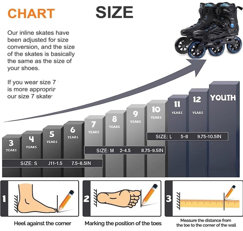 LONGMIRE Inline Skates Size Adjustable All Pure PU Strong Wheels Aluminium with LED Flash Light on Wheels, Skating Boy Age Group 6-15 Years Big Size (3 Wheel Skating Blue) - Image 5
