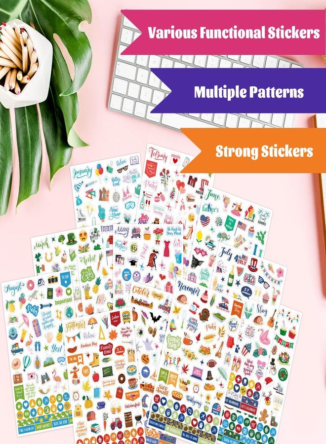 Shoparr Planner Stickers - 12 Monthly Celebrations Planner Stickers, Daily Planners Accessories for Calendar Decorating, Journals - Holiday, Seasonal, Festival Events (14 Sheets, 1,200+ Stickers per Pack) - Image 4