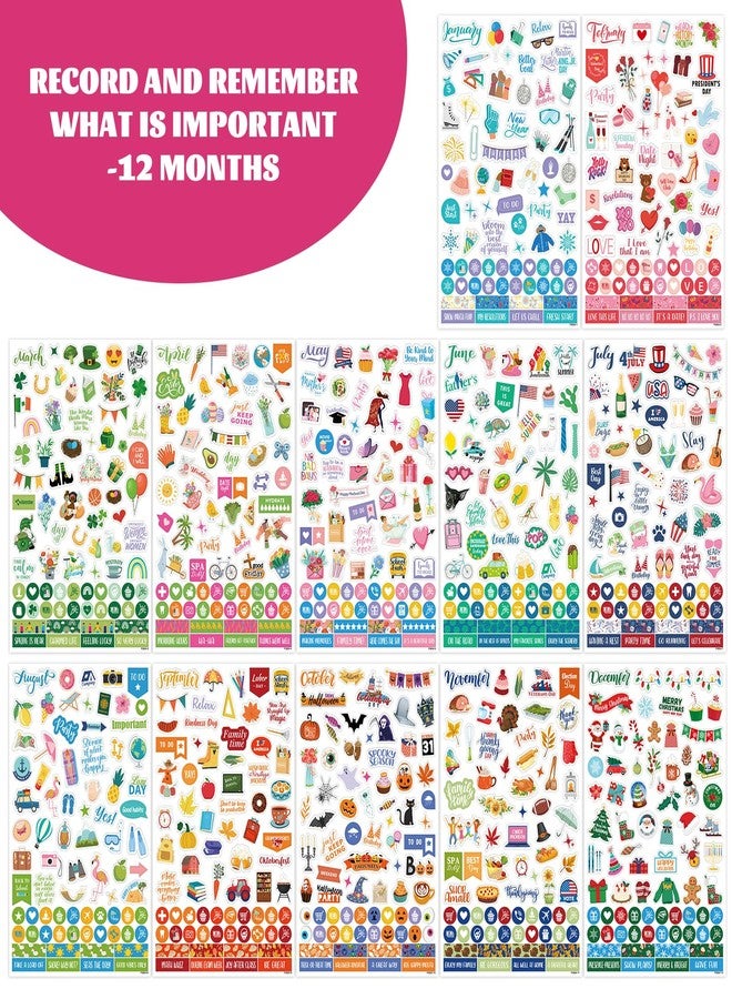 Shoparr Planner Stickers - 12 Monthly Celebrations Planner Stickers, Daily Planners Accessories for Calendar Decorating, Journals - Holiday, Seasonal, Festival Events (14 Sheets, 1,200+ Stickers per Pack) - Image 2
