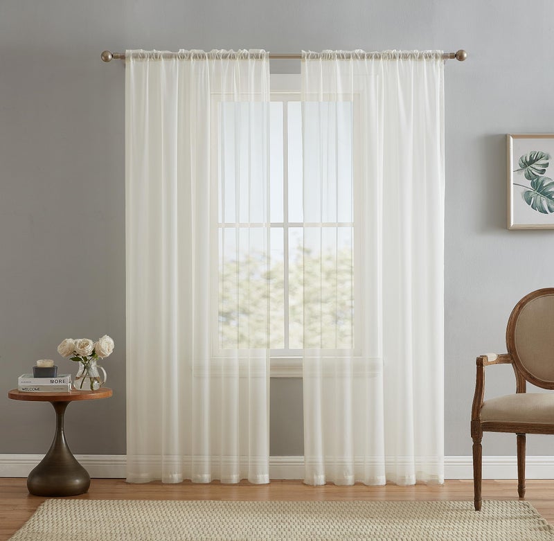 HLCME Ivory Sheer Voile Window Treatment Rod Pocket Curtain Panels for Bedroom Kitchen and Living Room 54 x 72 inches Long Set of 2