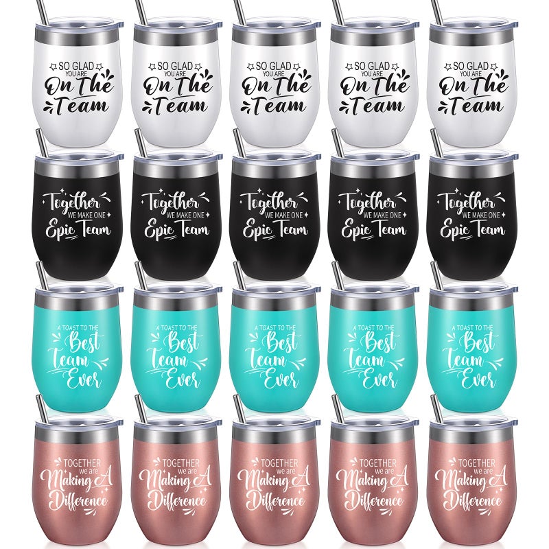 Employee Appreciation Gifts Wine Tumbler Team Gifts for Employee Thank You Gift for Coworker Women Men 12 oz Wine Tumbler Insulated Stainless Steel Tumbler with Lid and Straw Charming Style 20 Pcs