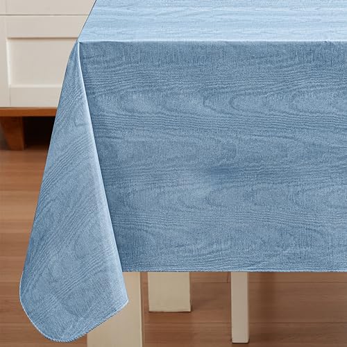 Newbridge Blue Moire Wavy Solid Color Print Heavy Weight Vinyl Flannel Backed Tablecloth IndoorOutdoor Vinyl Tablecloth with Flannel Backing 60 x 120 OblongRectangle