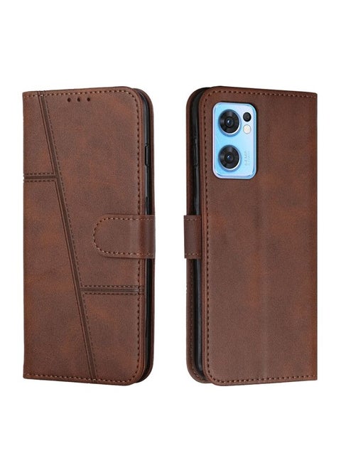 Case Cover For OPPO Reno7 5G Global & Taiwan Version / Find X5 Lite Stitching Calf Texture Buckle Leather Phone Case Brown