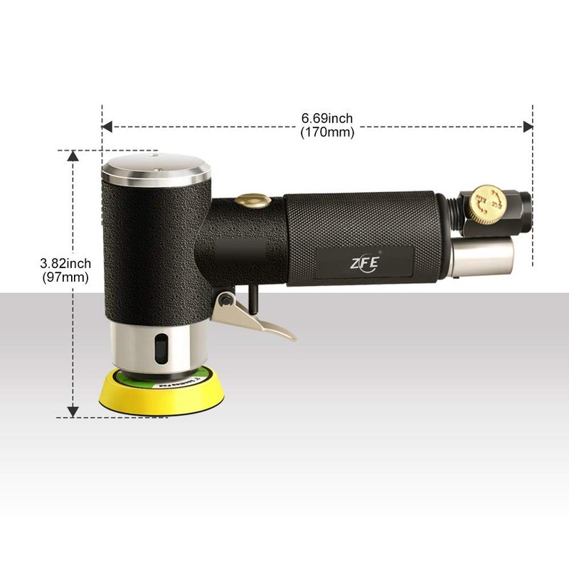 ZFE 1/2/3 Inch Random Orbital Air Sander, Mini Pneumatic Sander for Auto Body Work, High Speed Air Powered Polisher with 15 Polishing Buffing Pads,18 Sandpapers - Image 3