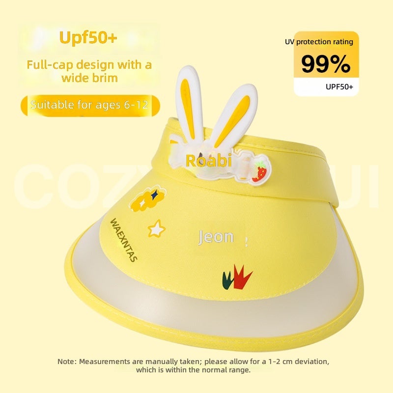 قبعة شمس للأطفال بفتحة علوية UPF 50+ للفتيات - قبعة صيفية بحافة واقية من الشمس بنمط كرتوني جيدة التهوية، قابلة للتعديل، مع حماية من الأشعة فوق البنفسجية، بحافة واسعة مناسبة للأنشطة الخارجية والسفر