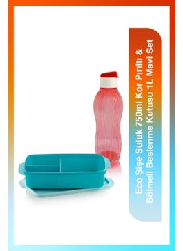 Tupperware Eco Bottle Water Bottle 750ML Ember Glitter & Compartmented Lunch Box 1l Blue Set  - Image 1