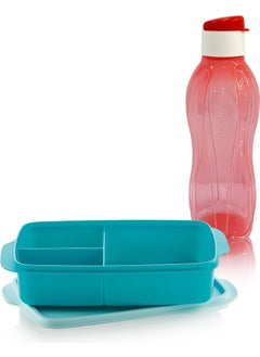 Tupperware Eco Bottle Water Bottle 750ML Ember Glitter & Compartmented Lunch Box 1l Blue Set  - Image 2