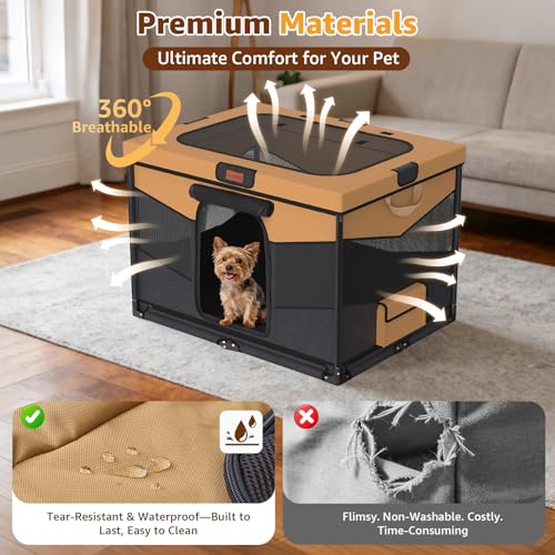 LOOBANI Foldable Dog Playpen for Small Dogs- Indoor/Outdoor Puppy Playpen with Removable Washable Fabric Enclosure, Sturdy Steel Frame & 690D Oxford Cloth,Portable Crate for Puppies & Cats,32"x24"x22" - Image 3
