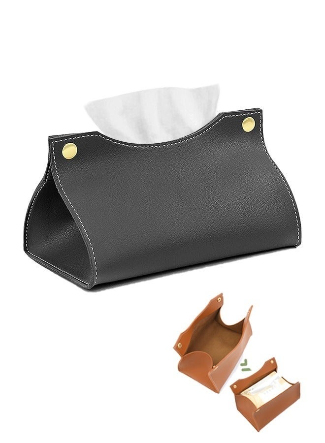 Fazza Leather Tissue Box Cover, Leather Tissue Box Organizer Holder for Home Living Room Table, Leather Car Mounted Tissue Storage Box (Black) - Image 1