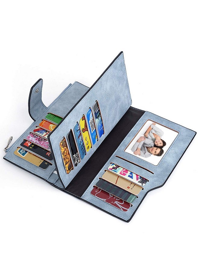 يو تي أوه محفظة Rfid للنساء من الجلد غير اللامع وحامل بطاقات منظم ومحفظة عملات معدنية بسحاب مع إغلاق سريع باللون الأزرق الفاتح - Image 4