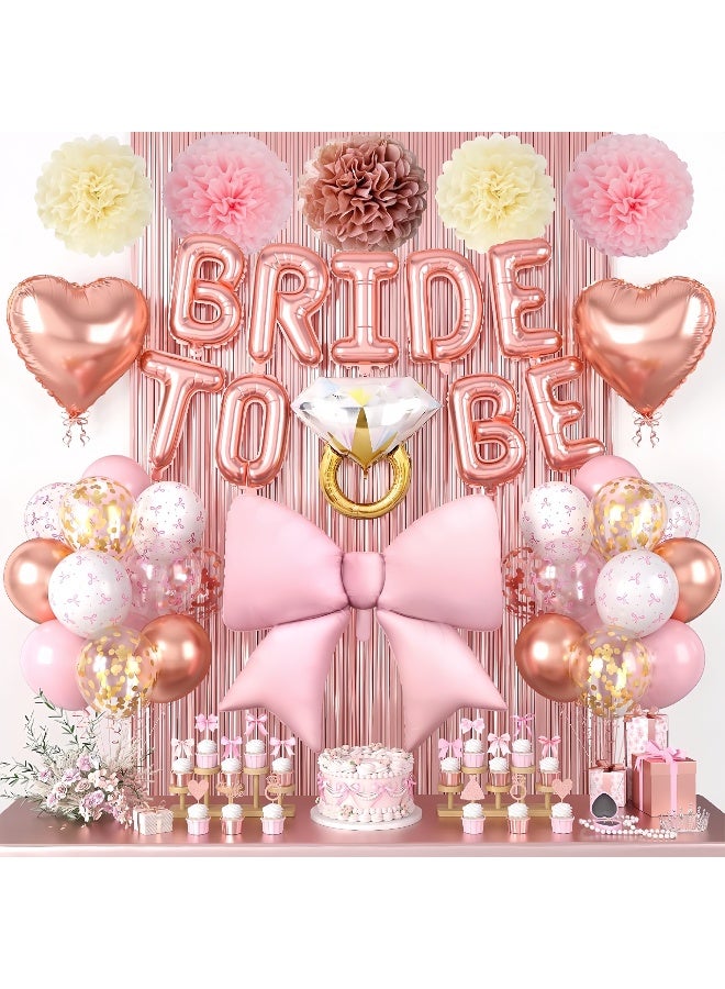 Balloon World 42-Pack Rose Gold Series Bride to Be Decorative - Includes Bride to Be, a bow, a diamond ring, heart-shaped foil balloons, decorative balls, a rain curtain, and latex balloons. For Bachelorette Party Decorations, Bridal Shower, Party Decor and Supplies - Image 1