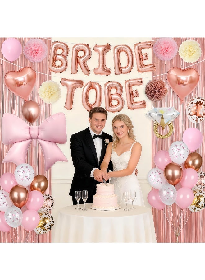 Balloon World 42-Pack Rose Gold Series Bride to Be Decorative - Includes Bride to Be, a bow, a diamond ring, heart-shaped foil balloons, decorative balls, a rain curtain, and latex balloons. For Bachelorette Party Decorations, Bridal Shower, Party Decor and Supplies - Image 2
