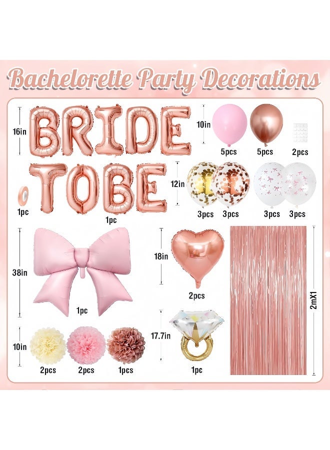 Balloon World 42-Pack Rose Gold Series Bride to Be Decorative - Includes Bride to Be, a bow, a diamond ring, heart-shaped foil balloons, decorative balls, a rain curtain, and latex balloons. For Bachelorette Party Decorations, Bridal Shower, Party Decor and Supplies - Image 4