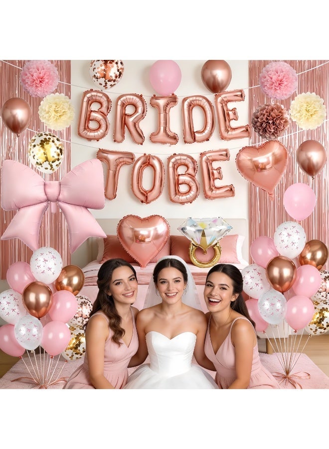 Balloon World 42-Pack Rose Gold Series Bride to Be Decorative - Includes Bride to Be, a bow, a diamond ring, heart-shaped foil balloons, decorative balls, a rain curtain, and latex balloons. For Bachelorette Party Decorations, Bridal Shower, Party Decor and Supplies - Image 3