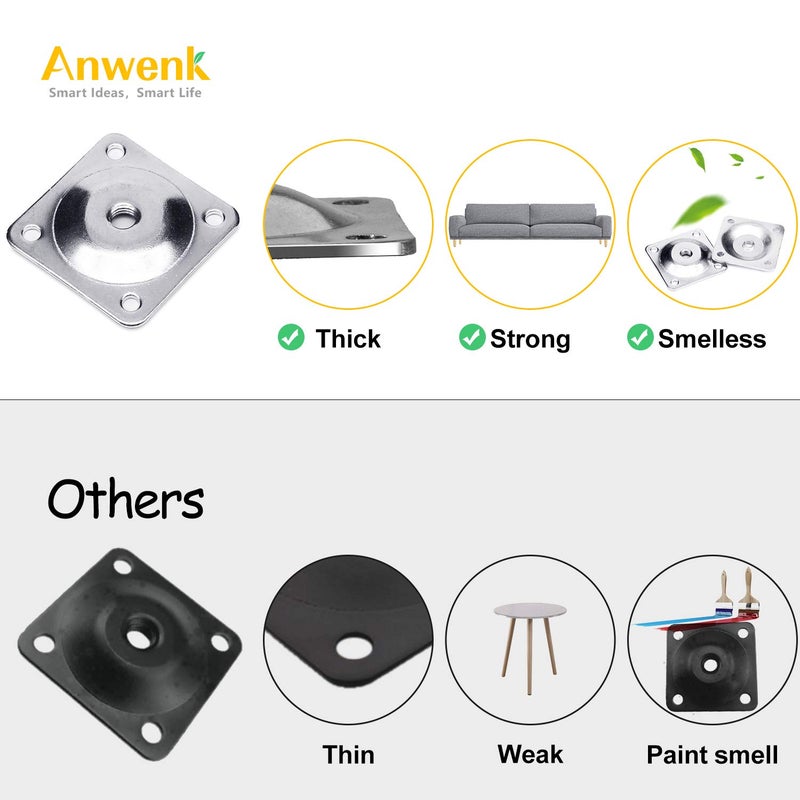 Anwenk Leg Mounting Plates, Furniture Leg Attachment Plates Industrial Strength T-Plate 5/16" (M8) Sofa Legs with Hanger Bolts,Screws,Strengthen Weak Furniture Repair Damaged Sofa Couch Seat,Set of 4 - Image 2