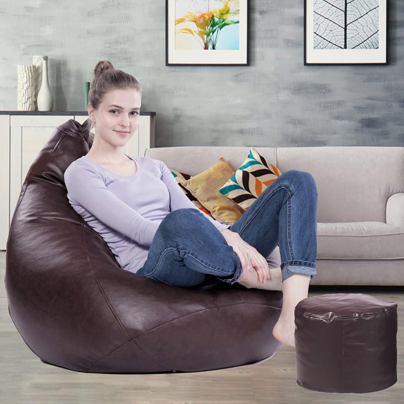 LEXAVI LEXAVI XXXL Combo Prefilled BeanBag with Footstool Density Beans Colour Brown  - Image 1