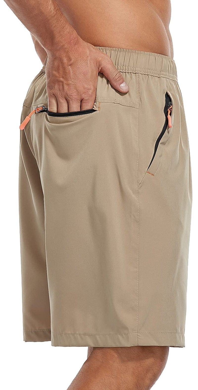 SPOSULEI Men's Athletic Shorts Quick Dry Lightweight Gym Running Casual 7 Inch Inseam Shorts with Zipper Pockets Khaki Small - Image 1