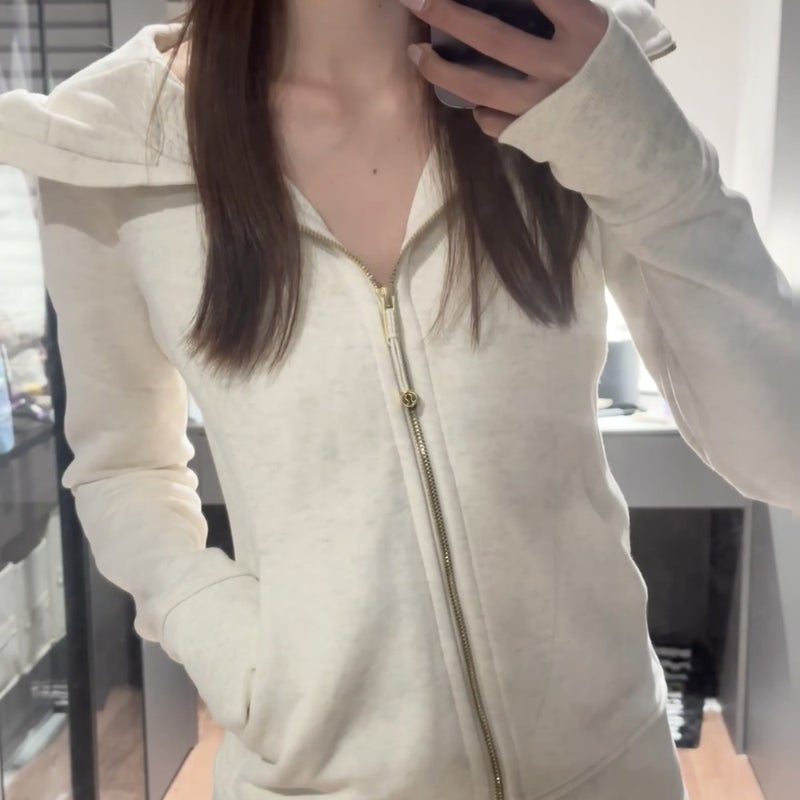 Women's Slim Fit Full-Zip Hooded Fleece Jacket Breathable Cotton Blend Embroidered Yoga Sports Autumn Winter - Image 2