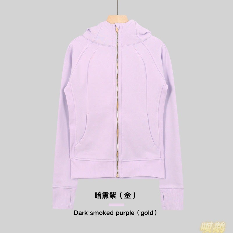 Women's Slim Fit Full-Zip Hooded Fleece Jacket Breathable Cotton Blend Embroidered Yoga Sports Autumn Winter - Image 1