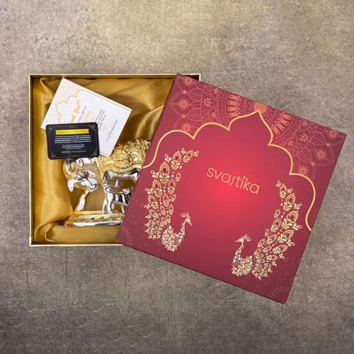 Svastika Vastu Kamdhenu Cow with Calf Idol | 24K Gold & 999 Silver Plated | Excellent Vastu Correction Remedy for Financial Problems | Wedding & Housewarming Gift (5 Inch) - Image 4