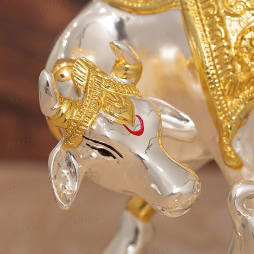 Svastika Vastu Kamdhenu Cow with Calf Idol | 24K Gold & 999 Silver Plated | Excellent Vastu Correction Remedy for Financial Problems | Wedding & Housewarming Gift (5 Inch) - Image 3