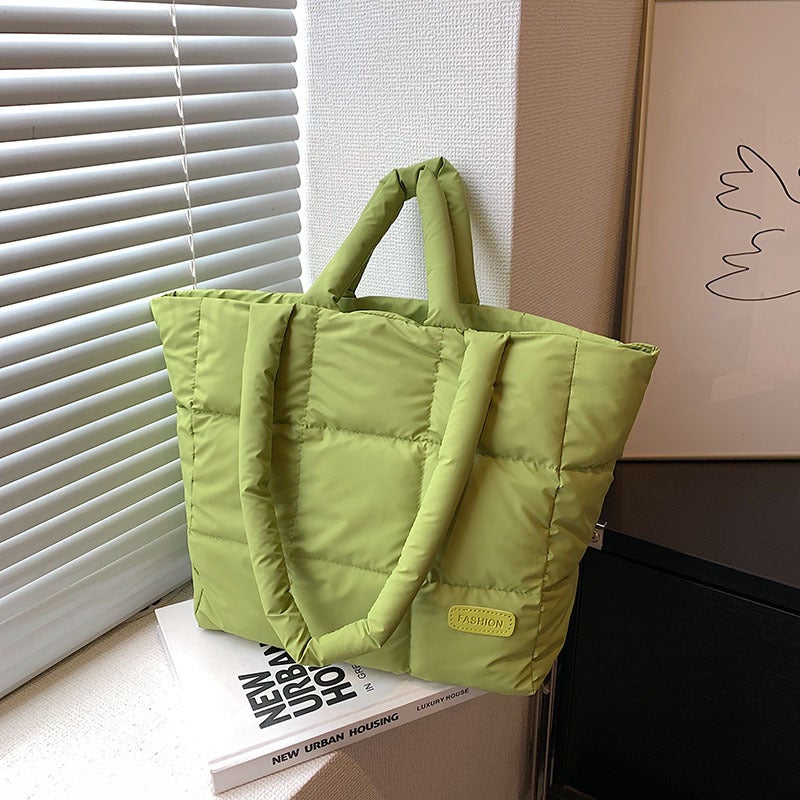 Fashion Large Capacity Plaid Cotton-Padded Suit Bag Women'S 2025 Winter New Down Shoulder Bag Contrast Color Portable Tote Bag - Image 5